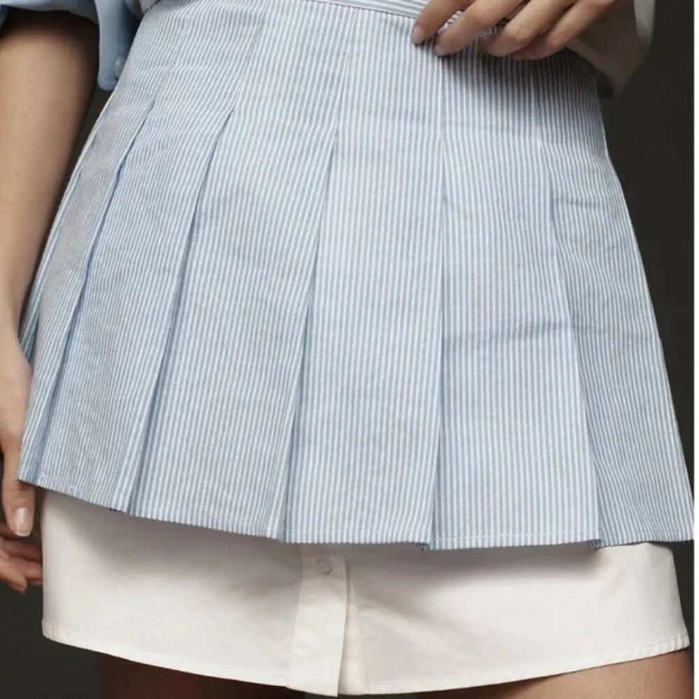 Anthropologie Sunday in Brooklyn Sport Rework White+Blue Layered Pleated Skirt - Picture 3 of 7